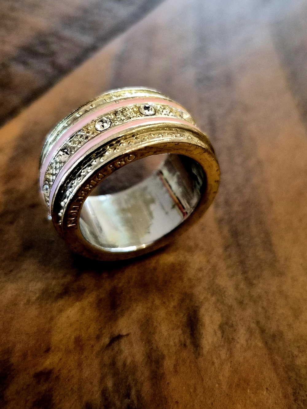 ​Official One Direction Pink Enamel Rhinestone Band Ring Gold Tone